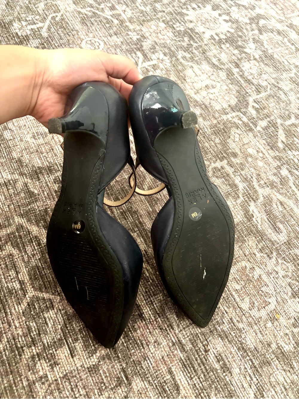 Alex Marie Navy Pointed Toe Mary Jane Kitten Heels Mixed Materials 6M - Picture 8 of 8